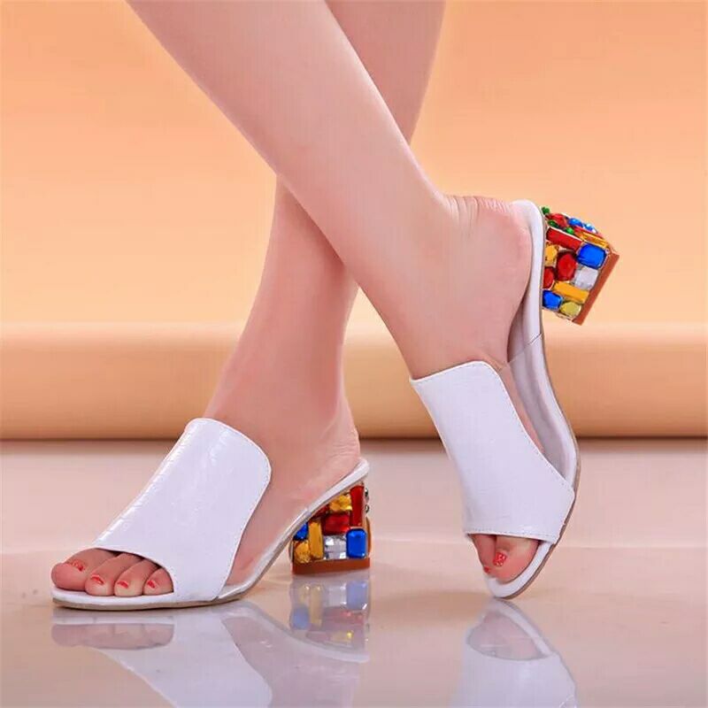 Comelyy Women's shoes chunky heel flip flops color medium heel sandals and slippers