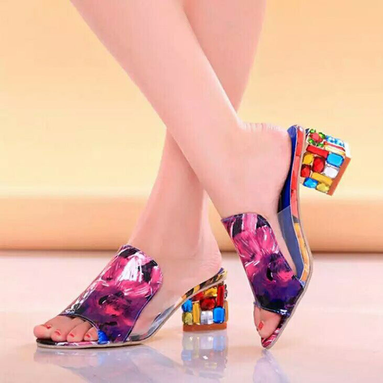 Comelyy Women's shoes chunky heel flip flops color medium heel sandals and slippers