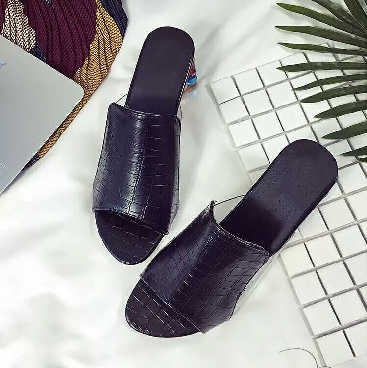 Comelyy Women's shoes chunky heel flip flops color medium heel sandals and slippers
