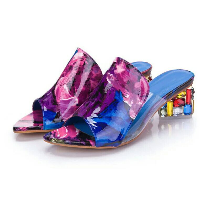Comelyy Women's shoes chunky heel flip flops color medium heel sandals and slippers