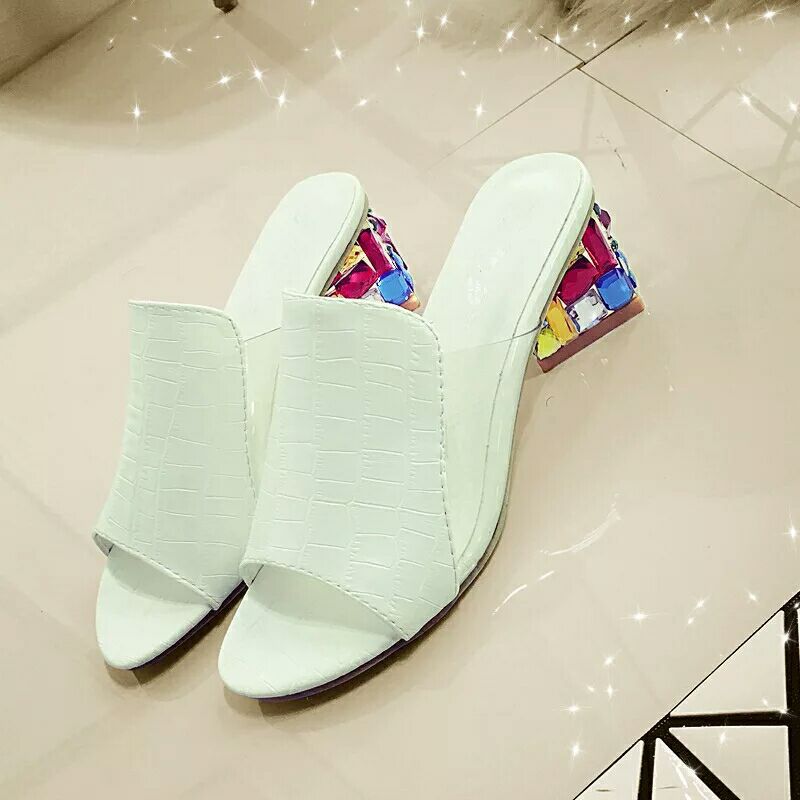 Comelyy Women's shoes chunky heel flip flops color medium heel sandals and slippers