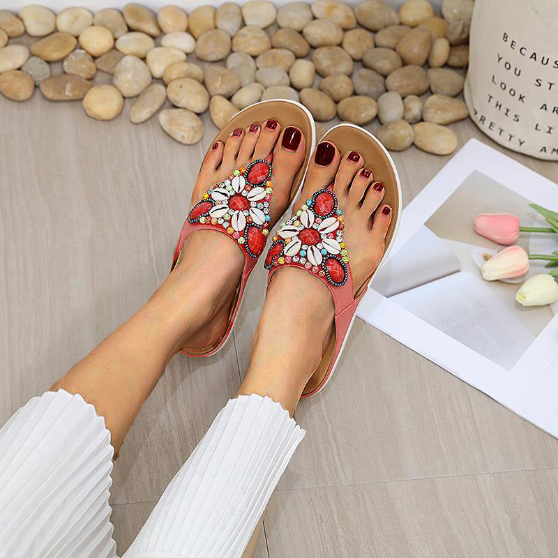 Comelyy Ethnic Beach Bohemian Retro Beaded Shell Sandals