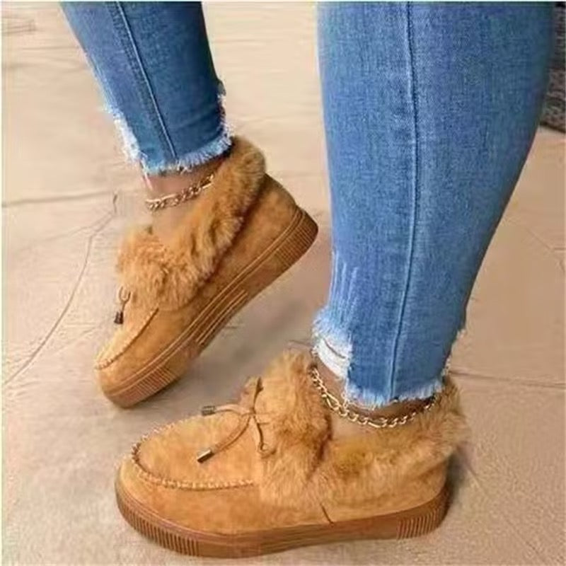 Comelyy Winter Warm Solid Color Bowknot Plush Lined Snow Boots