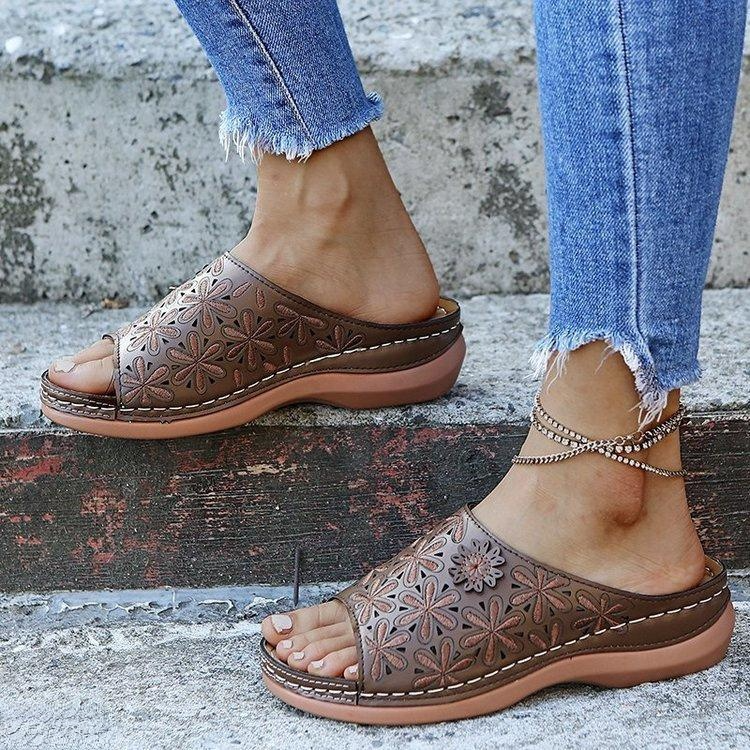 Comelyy Leather Embroidery Women Sandals