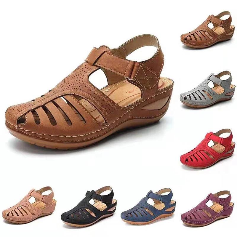 Comelyy - Soft PU Leather Closed Toe Vintage Anti-Slip Sandals