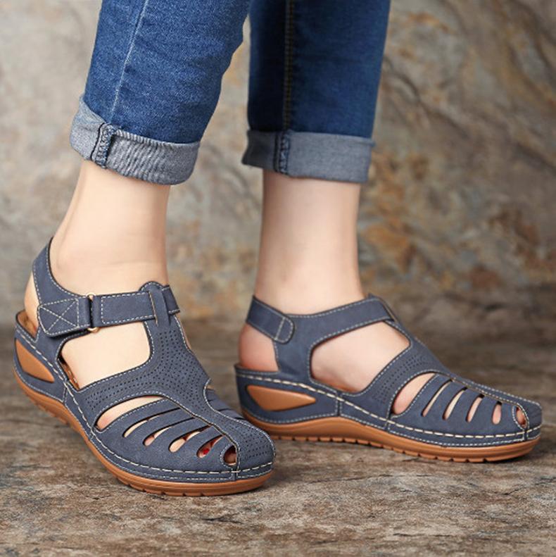 Comelyy - Soft PU Leather Closed Toe Vintage Anti-Slip Sandals