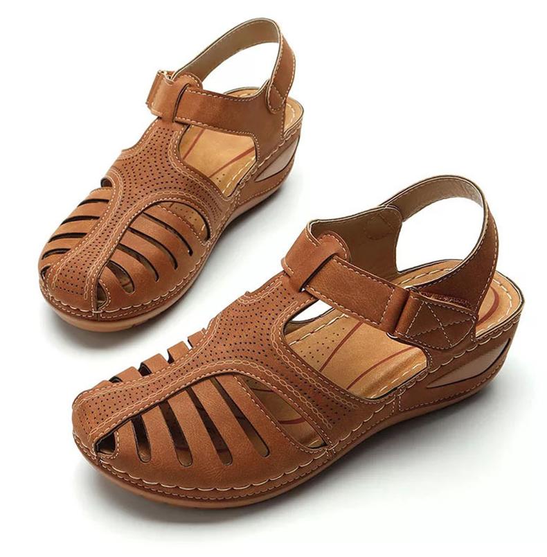 Comelyy - Soft PU Leather Closed Toe Vintage Anti-Slip Sandals