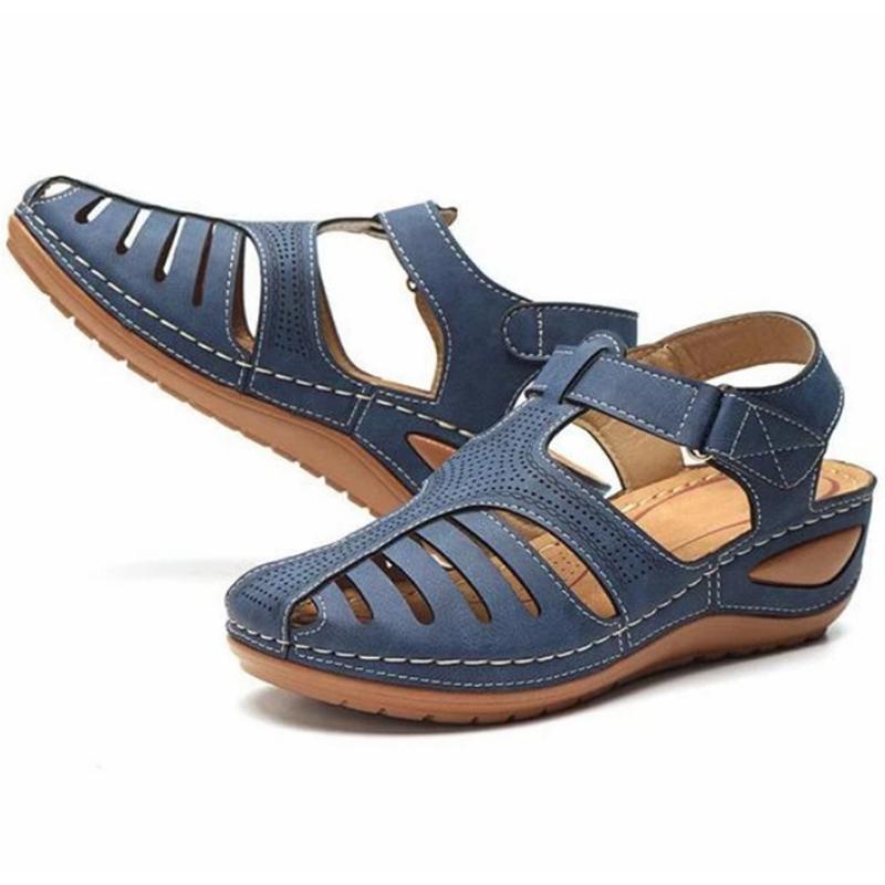 Comelyy - Soft PU Leather Closed Toe Vintage Anti-Slip Sandals