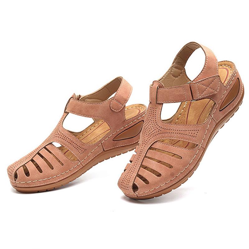 Comelyy - Soft PU Leather Closed Toe Vintage Anti-Slip Sandals