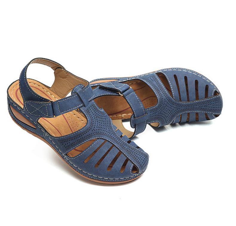 Comelyy - Soft PU Leather Closed Toe Vintage Anti-Slip Sandals