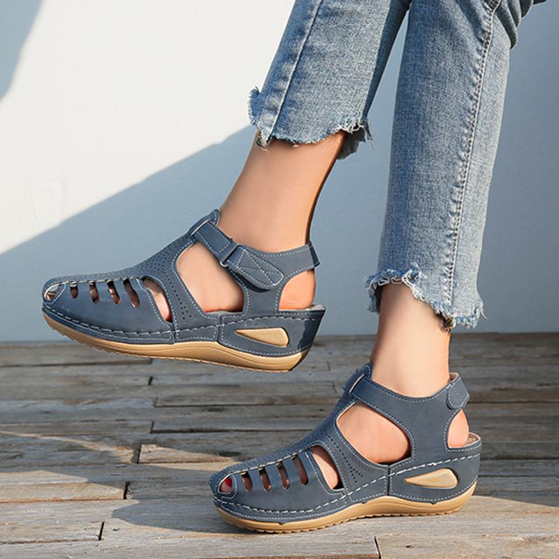 Comelyy - Soft PU Leather Closed Toe Vintage Anti-Slip Sandals