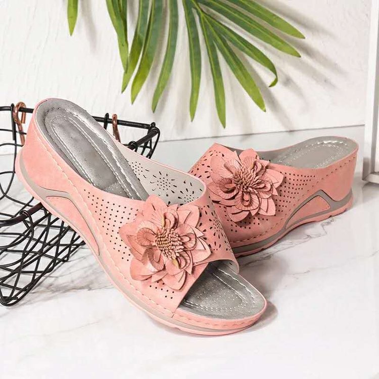 Comelyy Women's shoes summer large size wedge casual flower outer wear slippers female slipper