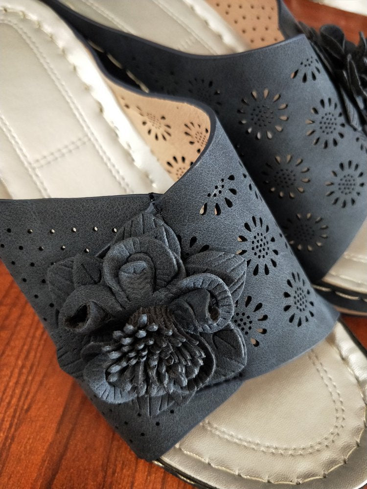 Comelyy Women's shoes summer large size wedge casual flower outer wear slippers female slipper
