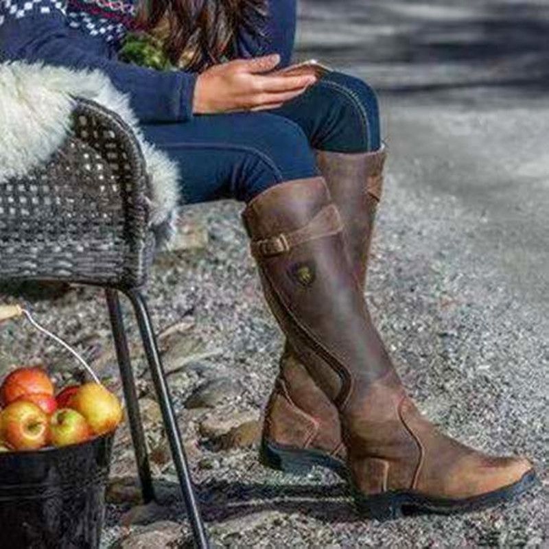 Comelyy Women's flat leather boots