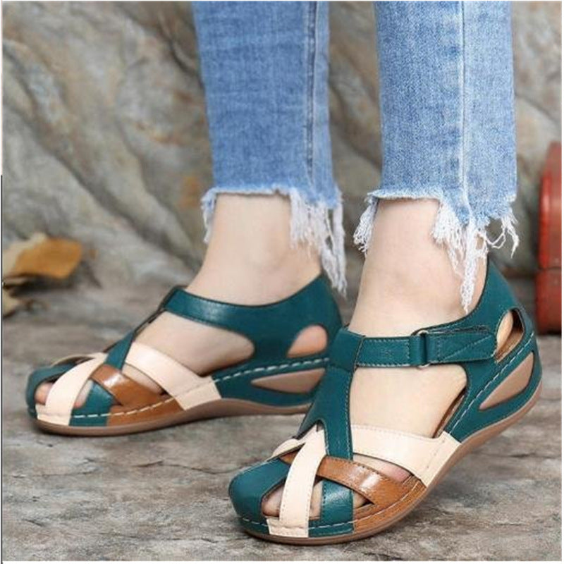 Comelyy Retro round toe wedge heel cross strap women's sandals