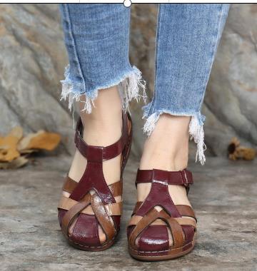 Comelyy Retro round toe wedge heel cross strap women's sandals
