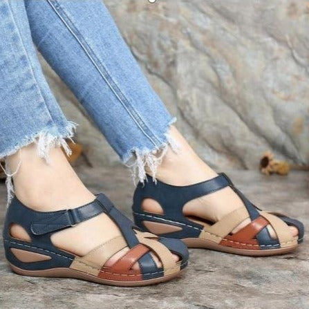 Comelyy Retro round toe wedge heel cross strap women's sandals