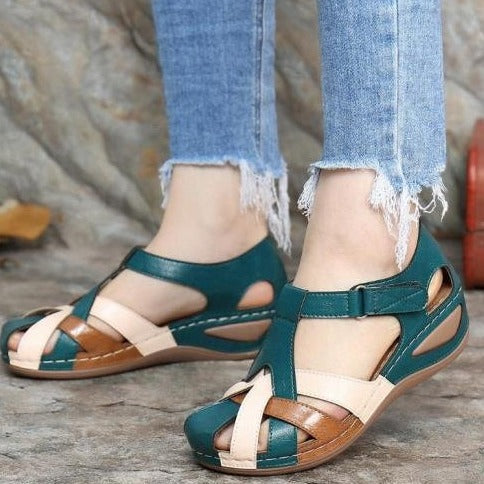 Comelyy Retro round toe wedge heel cross strap women's sandals