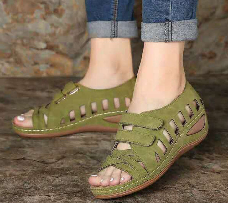 Comelyy sandals new wedge heel hollow Roman fish mouth women's sandals