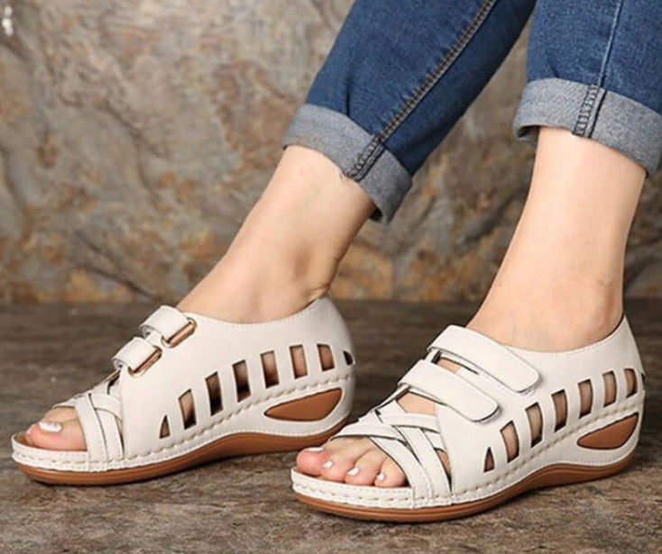 Comelyy sandals new wedge heel hollow Roman fish mouth women's sandals
