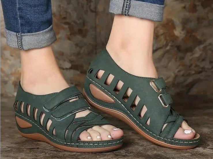 Comelyy sandals new wedge heel hollow Roman fish mouth women's sandals