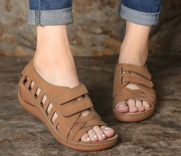 Comelyy sandals new wedge heel hollow Roman fish mouth women's sandals