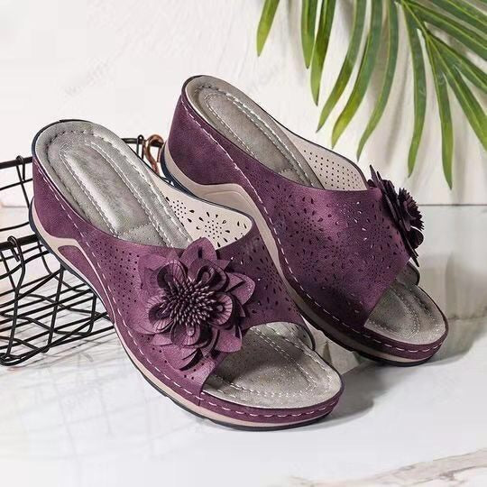 Comelyy Women's shoes summer large size wedge casual flower outer wear slippers female slipper