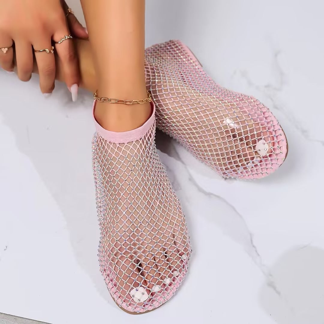 Comelyy Fish Mouth Sandals Stretch Fishnet Stockings Hollow Short