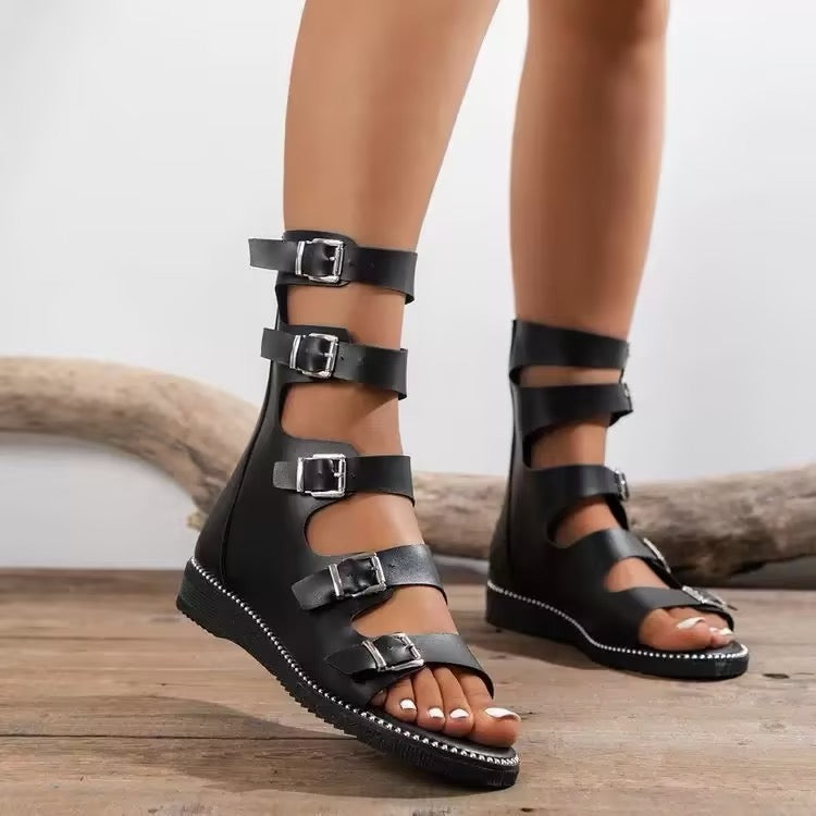 Comelyy Casual Open Toe Lace-Up Cutout Flat Sandals