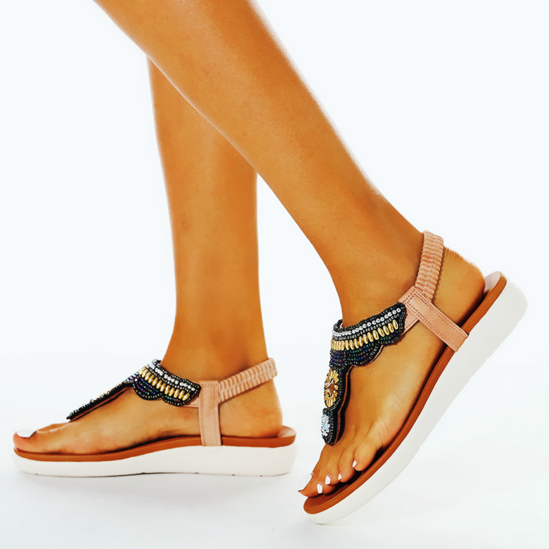 Comelyy Women Bohemia Ethnic Flower Elastic Band Slip On Wedges Sandals