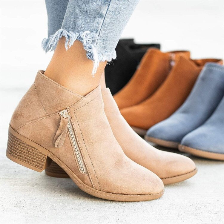 Comelyy Side Zip Chunky Heel Ankle Boots