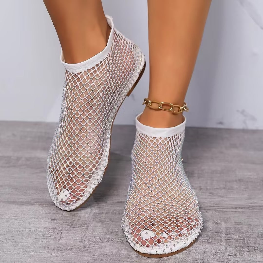 Comelyy Fish Mouth Sandals Stretch Fishnet Stockings Hollow Short