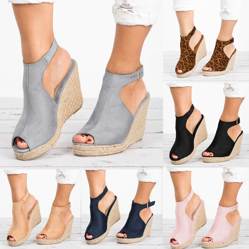 Comelyy Thick sole wedge heel fish mouth sandals women's casual sandals