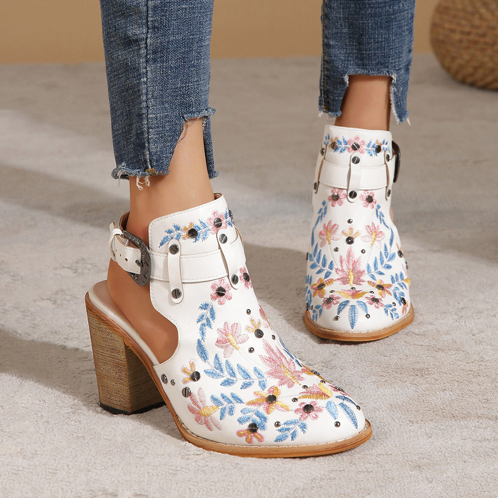 Comelyy women's high heels chunky heel toe bag round toe sandals