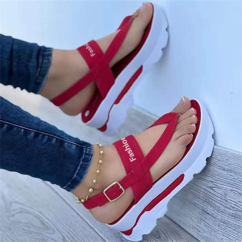 Comelyy clip toe thick-soles increase solid color buckle velcro sandals women