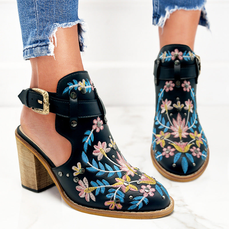 Comelyy women's high heels chunky heel toe bag round toe sandals