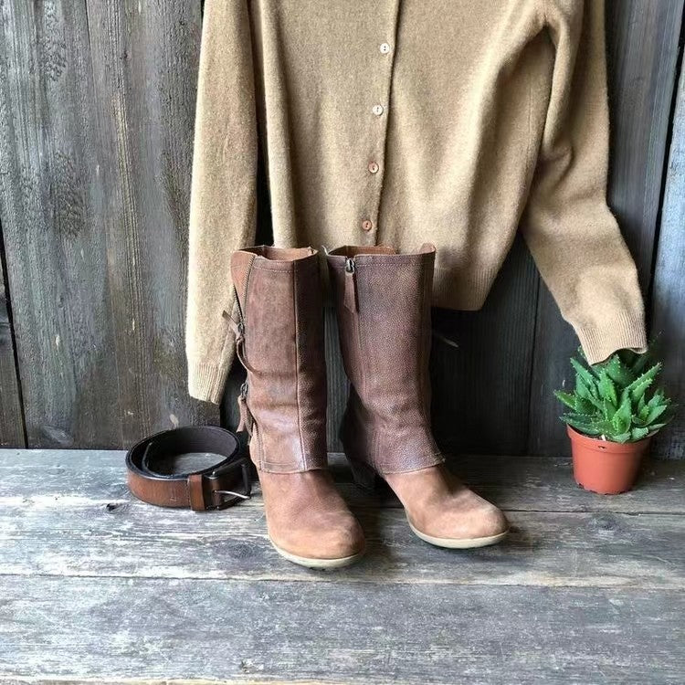 Comelyy Women's round toe thick heel side zipper mid-calf boots