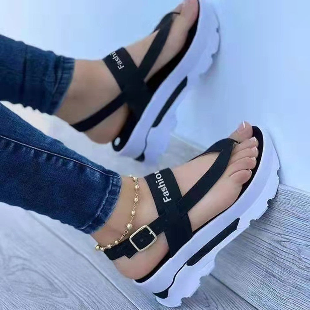 Comelyy clip toe thick-soles increase solid color buckle velcro sandals women