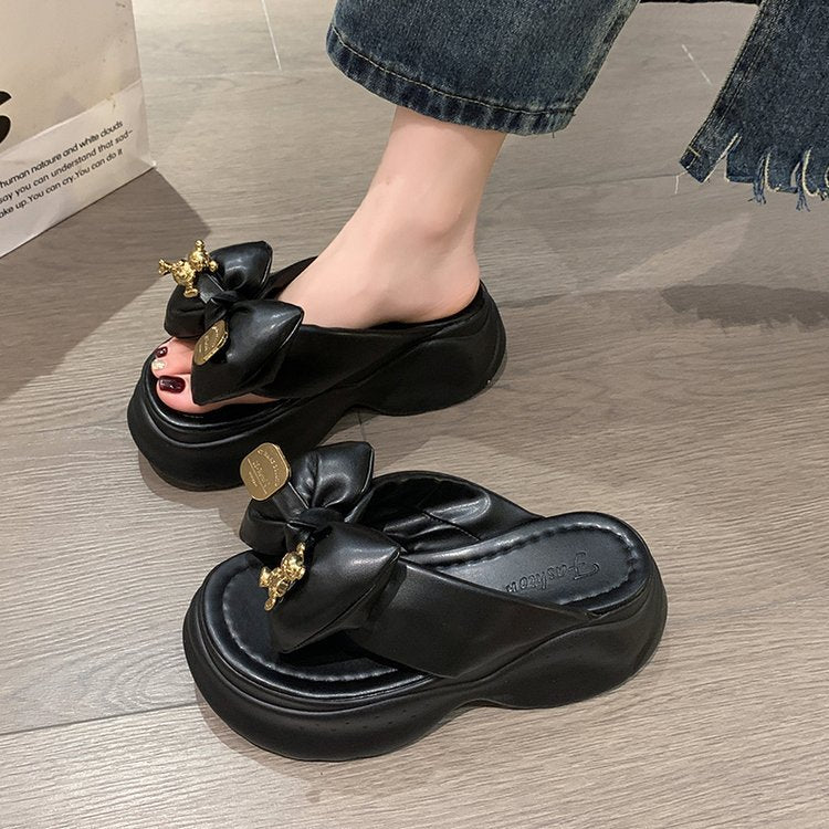 Comelyy Flip-flops platform slippers with bow
