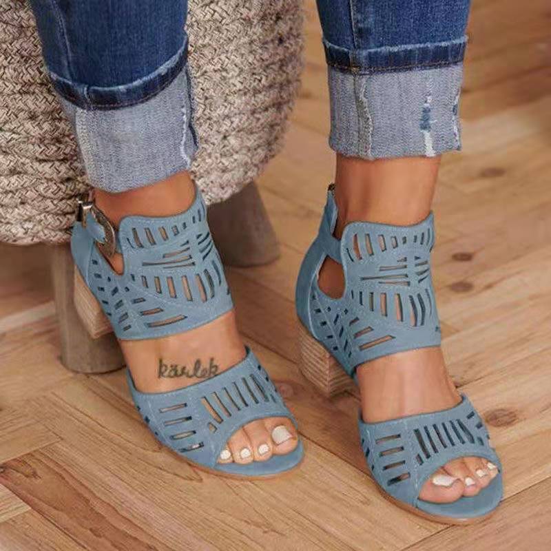 Comelyy Hollow carved block heel women's sandals