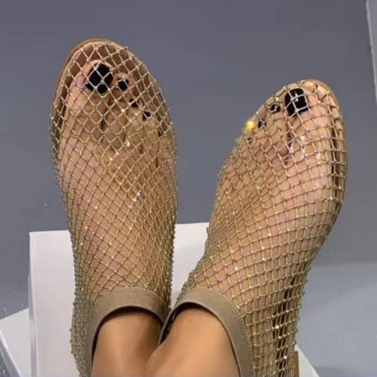 Comelyy Fish Mouth Sandals Stretch Fishnet Stockings Hollow Short