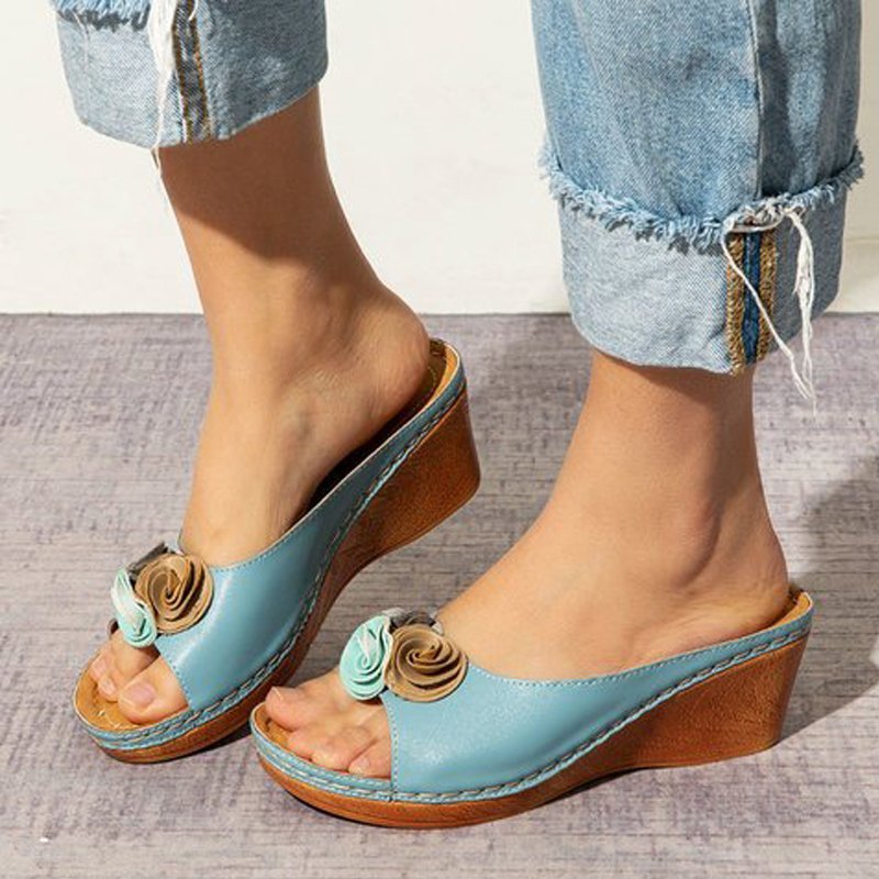 Comelyy Flower sandals platform platform wedge heel women's slippers