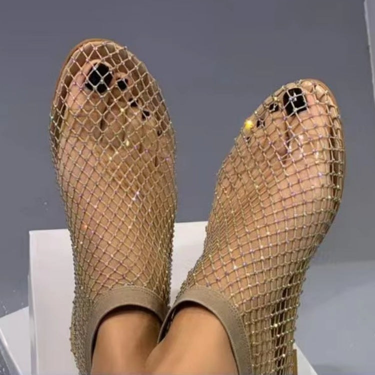Comelyy Fish Mouth Sandals Stretch Fishnet Stockings Hollow Short