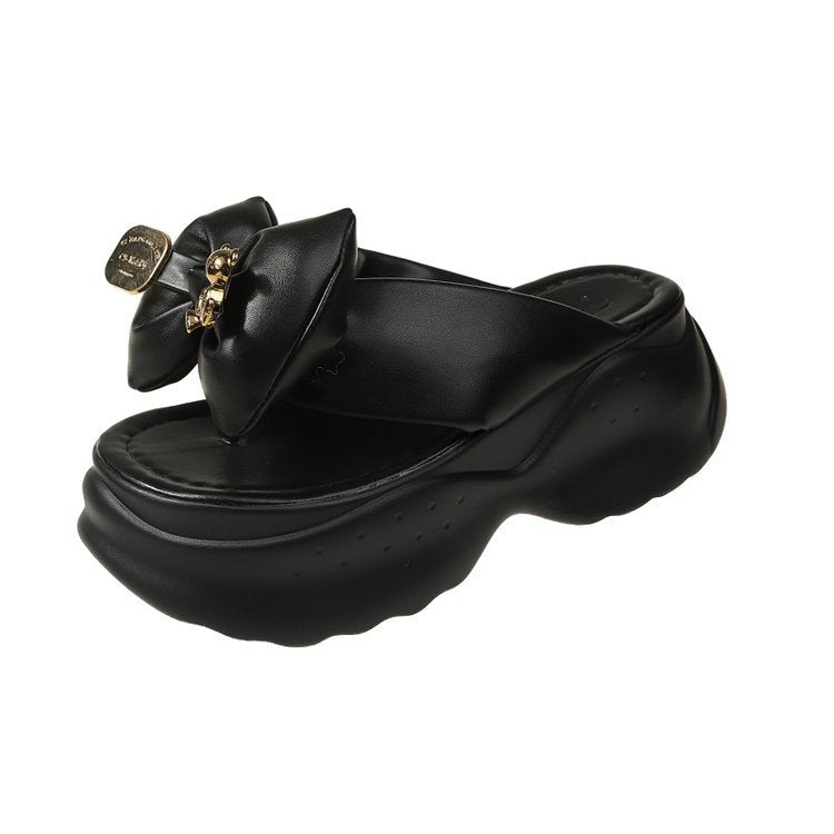 Comelyy Flip-flops platform slippers with bow