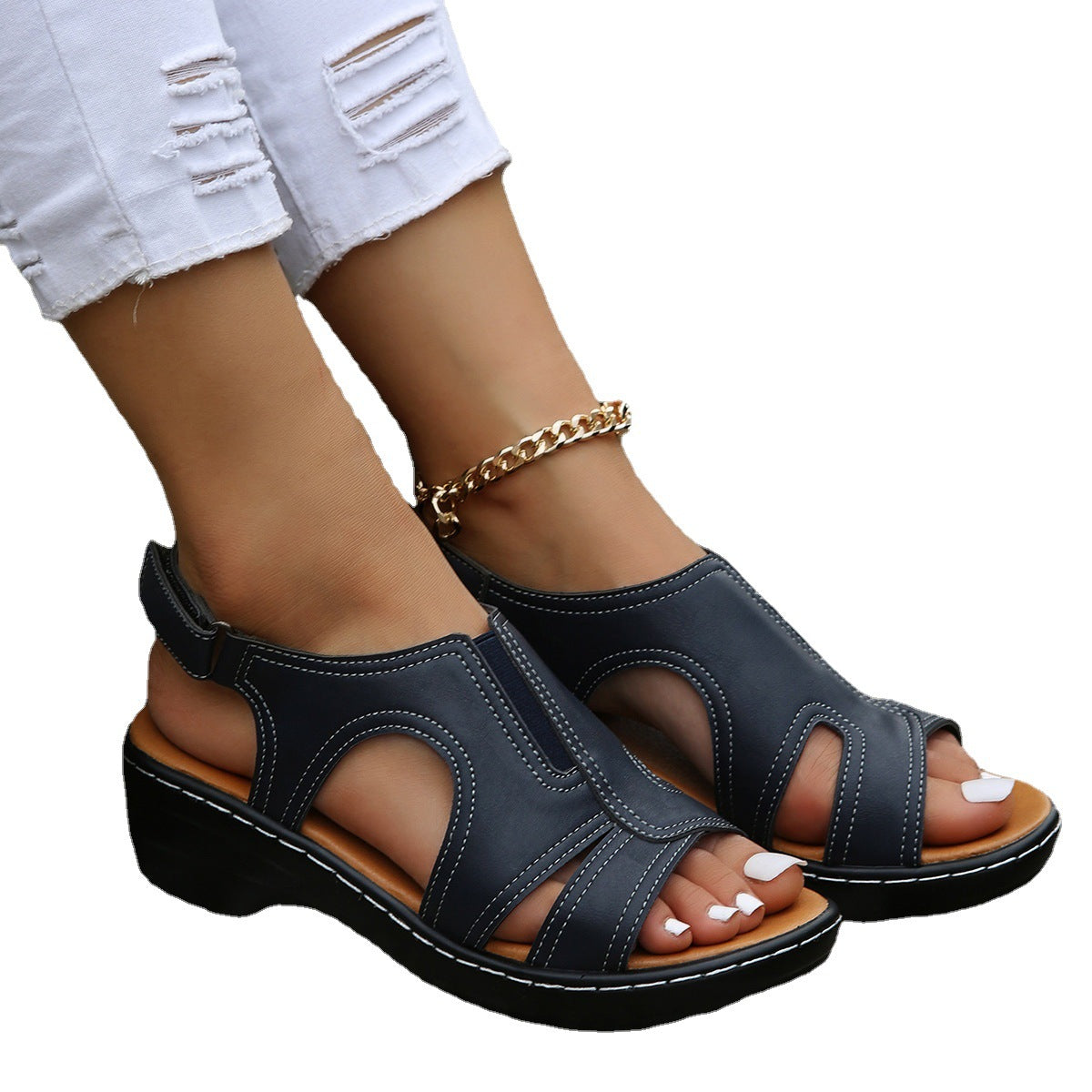 Comelyy Sandals for women with Velcro stitching and hollow thick soles