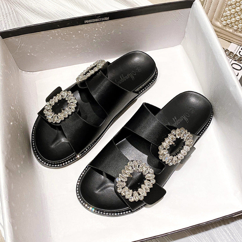 Comelyy Buckle Rhinestone Beach Sandals