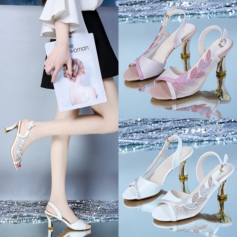 Comelyy Elegant high-heeled sandals with sequin buckle