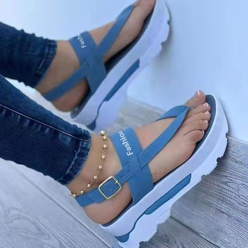 Comelyy clip toe thick-soles increase solid color buckle velcro sandals women