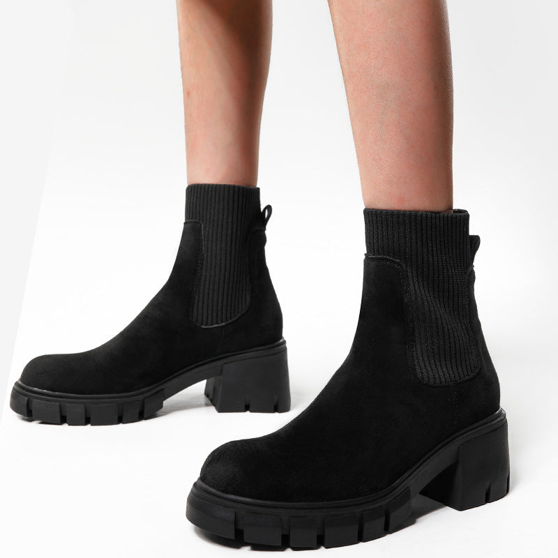 Comelyy sock boots thick heel platform martin boots