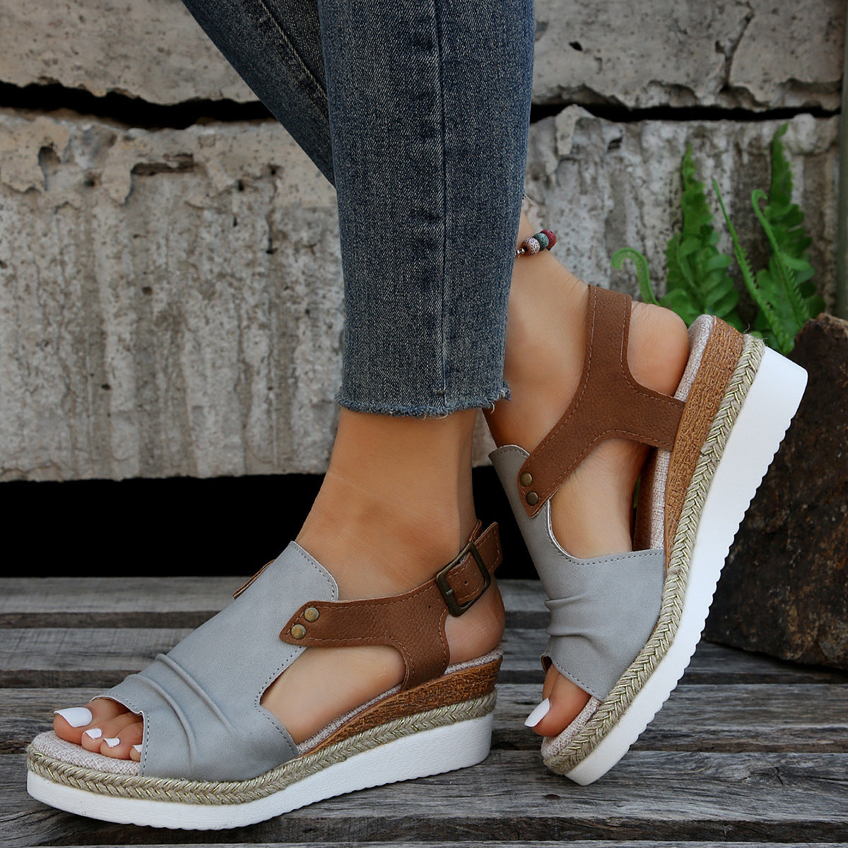 Comelyy Flat Wedge Fish Mouth Casual Strap Sandals for Women